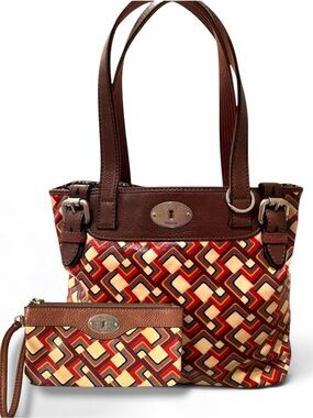 Fossil Key-Per Geometric Carry All Coated Canvas Large Tote